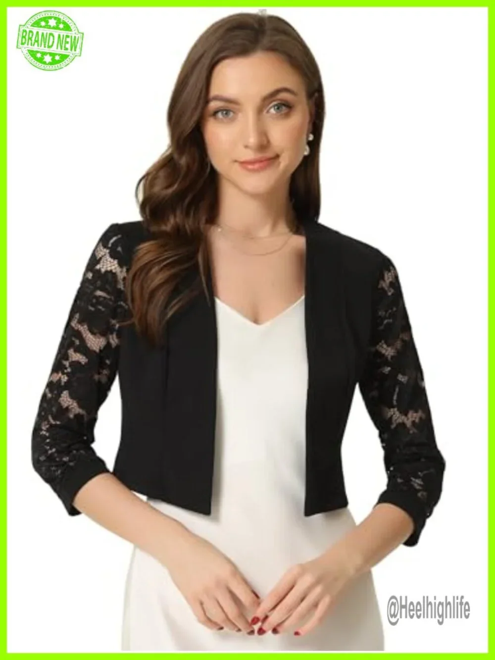 Lace Shrug Open Front Cardigan for Women 3/4 Sleeve Formal Evening Wear